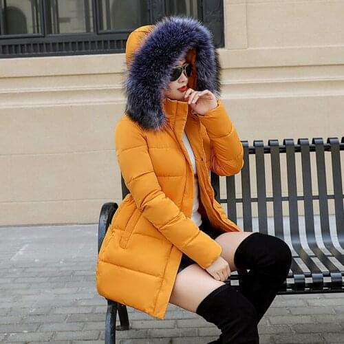 Womens winter jackets and coats 2019 Parkas for women 4 Colors Wadded Jackets warm Outwear With a Hood Large Faux Fur Collar