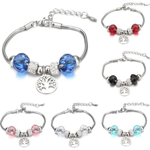 New Fashion Charm Bracelet & Bangles Tree of Life 6-color Crystal Beads Brand Bracelets for Women Jewelry Girl Friendship Gift
