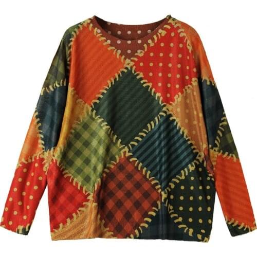 Nice Long Sleeve Patchwork Green Orange Retro Vintage Knitted Oversized Woman Sweaters Winter Clothes Streetwear Gothic Shirt