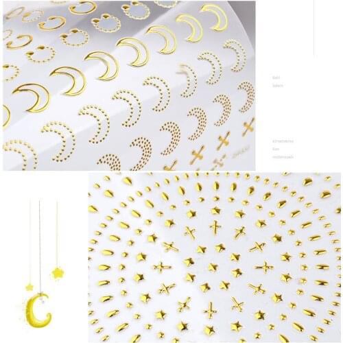1 Sheet Gold Metal Chains Nail Stickers Mix Wave Heart Bow 3d Golden Metallic Adhesive Sticker DIY Manicure Nail Art Decorations