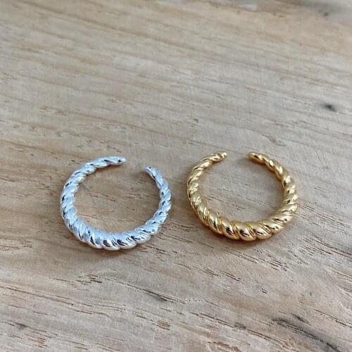 1PC 4MM Authentic S925 Sterling Silver FINE Jewelry Heavy White/ Gold Braid Twisted Roped chunky ring adjust TLJ1417