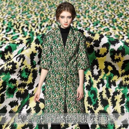100x160cm Green Leopard Pattern Polyester Brocade Jacquard Fabric for Woman Autumn Winter Dress Windbreak Coat DIY Sewing