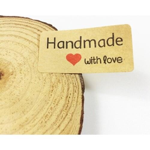 1200 Pcs/lot Handmade With Love Scrapbooking With Red Heart Kraft Paper Label Stickers Gift Packaging Sealing Sticker