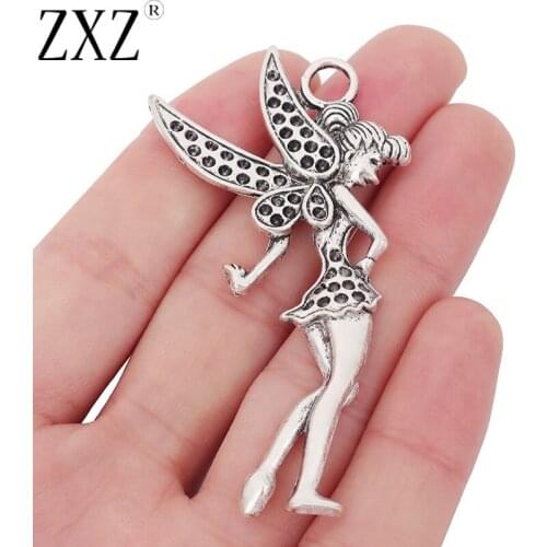 ZXZ 2pcs Large Angel Fairy Charms Pendants for Necklace Jewelry Making Findings 72x39mm