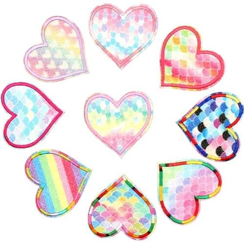 9pcs Iron On Glitter Heart Patches New Embroidery Shiny Stickers For Sweaters Jeans Coats Backpack DIY Fashional Appliques Badge