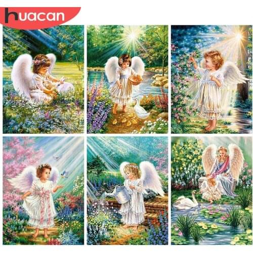 HUACAN 5D DIY Diamond Painting Angel Mosaic Rhinestones Pictures Full Square Diamond Embroidery Girl Portrait Home Decor