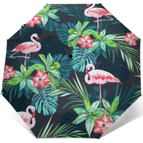 Automatic Umbrella Tropical Flamingos three-fold umbrella women men rain umbrella