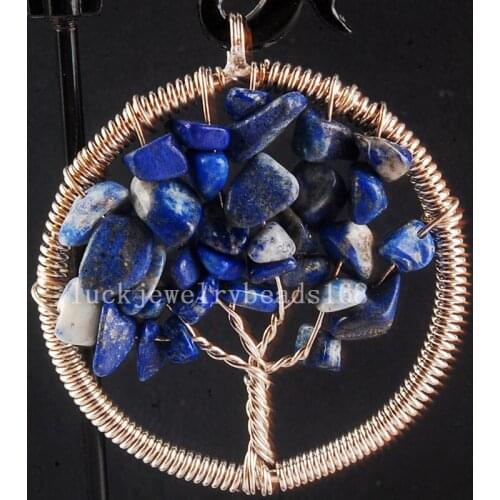 Free Shipping Fashion Jewelry 49mm Fashion Tree of life - Natural Lapis Lazuli Wire Wrap Pendant bead C4024