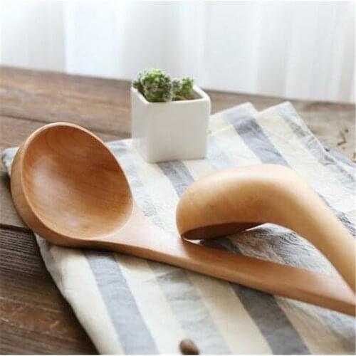 Large Soup Spoon Natural Wood Ladle Long Handled Kitchen Cooking Dinnerware Serving Tools Cooking Utensils