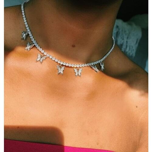 D&Z New Heart Arrow 4mm CZtennis Chain With Luxury Drip CZ Butterfly Charm Choker Necklace Iced Out Bling Hip Hop Women Jewelry