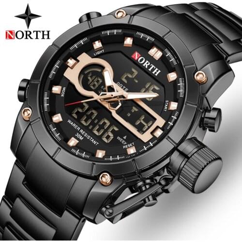 NORTH Top Brand Luxury Watches Mens Fashion Sport LED Quartz Casual Waterproof Military Clock Male Wrist Watch Relogio Masculino