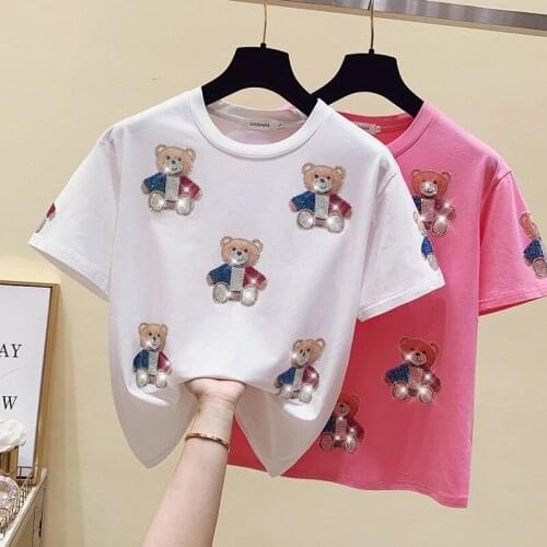 GGRIGHT New 2021 Summer Cotton Tops Woman T-shirt Printed Diamond Tee Shirt Pink Short Sleeve Tshirt Women Kawaii Clothes