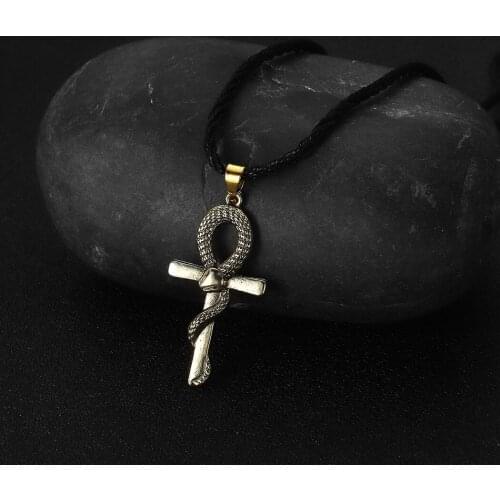 Gothic Antique Snake Cross Necklaces for Men Women Christian Cross Pendant Snake Charm Lord’s Prayers Jewelry Gift