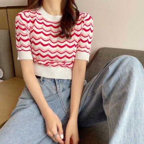 Hipster Striped Summer Tops Womens Clothing Casual Style Fashion Brand Female T Shirts Korean Clothes O-neck Ladies Tees New