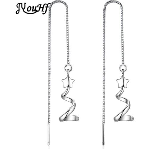 JYouHF Fashion Elegant White Gold Color Dangle Earrings for Women Sweet Star Wave Long Tassel Chain Drop Earring Wedding Jewelry