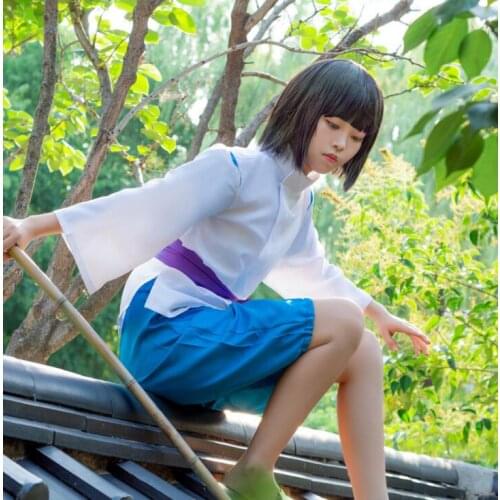 Classic Spirited Away Sen to Chihiro no Kamikakushi White Dragon Haku Nigihayami Kohakunushi Kimono Uniform Cosplay Costume