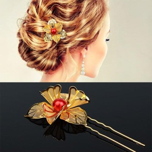 LNRRABC Exquisite Unique 1PC Hair Sticks High Quality The Bride Wedding Dress With A Butterfly Flower Gold Color Hairpin