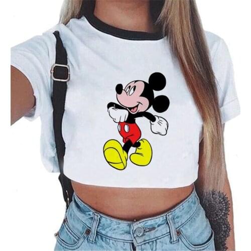 Mickey Mouse Minnie Mouse LILO STITCH Kawaii Summer Female Korean Style Crop Top Tees T-Shirt Streetwear Women T-shirts Tops