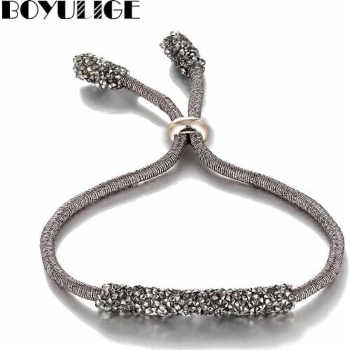 BOYULIGE Fashion Jewelry Red Gold Charm Crystal Bracelets Bangles For Women Love Stainless Steel Bracelet 2018 Wedding Gifts
