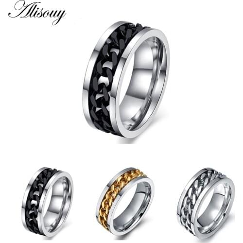 Alisouy 2019 New Fashion Mens Ring Accessories Jewelry Stainless Steel Three Colors Finger Rings for Men Size 6-15