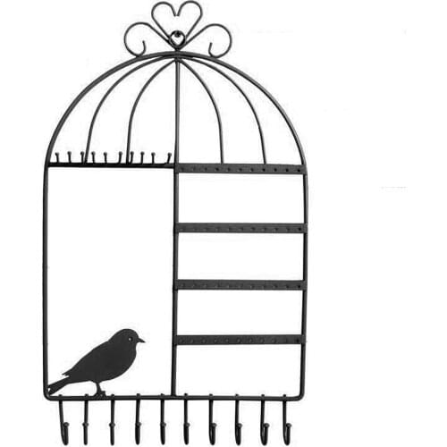 2019 Bird Wall-mounted Metal Jewelry Stand Holder Rack Earrings Necklaces Display