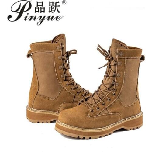 Outdoor Hiking Training Shoes Army Fans Tactical Boots High Top Leather Canvas Non-slip Breathable Desert Combat Military Boots