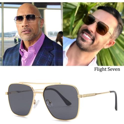NEW Fashion Flight Seven 007 The Rock Style Gradient Sunglasses For Men Square Pilot Metal Brand Design Sun Glasses zonnebril