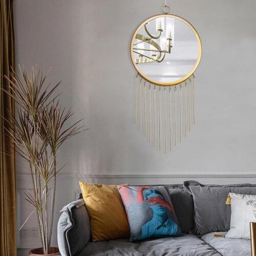 Mirror Housewarming Gift Wall Mirror Hanging Wall Mirror Golden Tassels Wall Mirror For Bedroom Office Circular Decorative