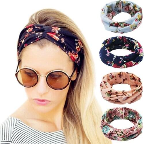 Geebro Boho print Floral Knot Women Headband Vintage Hairband Girls Headwear Leopard Headband Hair Accessories Gift
