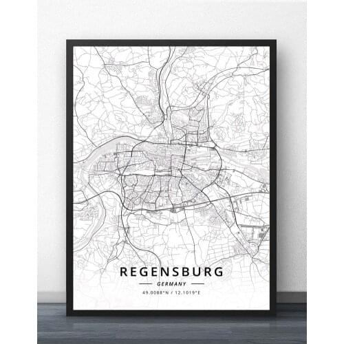 Regensburg Saarbrucken Stuttgart Wiesbaden Wildensee Wuppertal Germany Map Poster