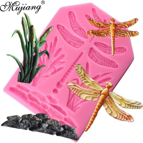 Dragonfly Grass Cake Border Decoration Silicone Mold Cupcake Topper Fondant Cake Decorating Tools Candy Chocolate Gumpaste Molds