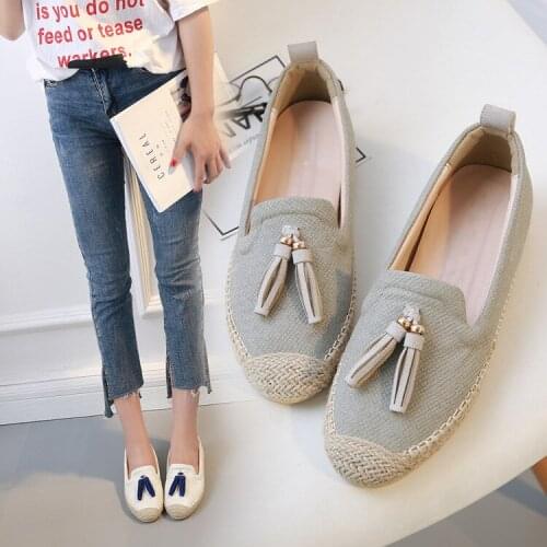 Slip On Flat Fisherman Shoes Woman Casual Women Pearl tassel Rhinestone platform Shoes Glitter Loafers Espadrilles Footwear 3703