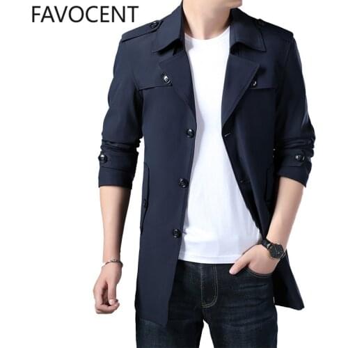 Mens Trench Long Coat Fashion Male Solid Color Casual Mens Trench Coat Jacket Spring Autumn Overcoat Military Turn-down Collar