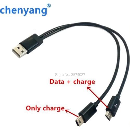 USB 2 in 1 Cable Mini-usb Mini USB & micro usb 2.0 Micro-USB 5 pin connector Y Cable for charge and data sync 25cm
