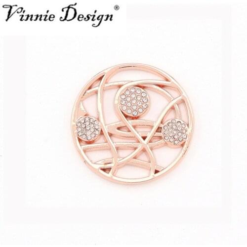 Vinnie Design Jewelry Rose Gold 25mm Crystal Coin Disc fit for 25mm My Coin Holder Frame Pendant