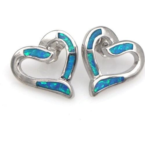 RH0108 2021 new womens heart-shaped stud earrings women blue opal stud earrings womens fashion jewelry