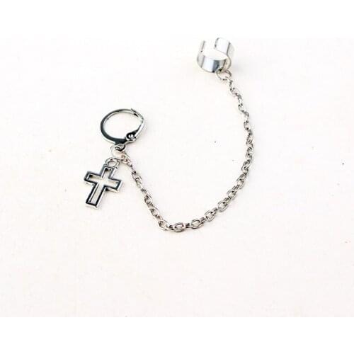 Punk Single Clip Earrings for Women Gothic Corsses Silver Color Halloween Ghost Ear Cuffs Accessories Wholesale Jewelry VGE133