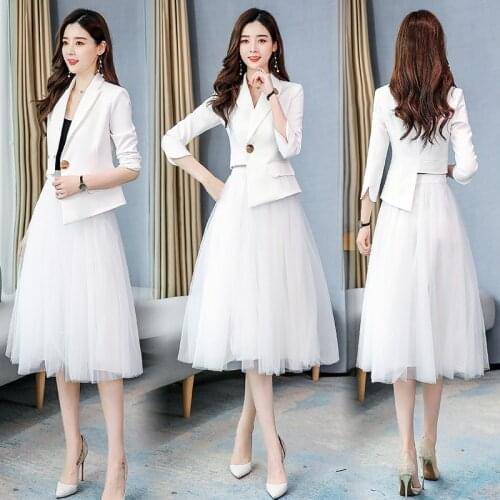 Office lady suit lady uniform set women Net skirt suits women suits blazer skirt set Formal skirt and suits jacket 2 piece set