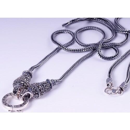 Sterling Silver Restoring Ancient Ways Womens Thai Silver Fashion Sweater Universal Rivet Type Sautoir Joker In Chain