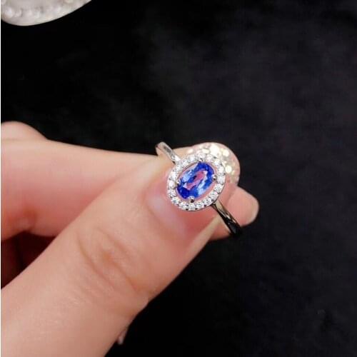 Blue / green gemstone ring for women colorful life natural sapphire emerald real 925 ring engagement ring birthday gift Taurus