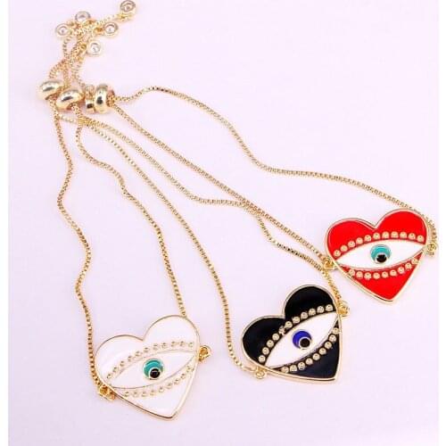 12PCS, Gold color enamel eye heart link chain bracelet Enamel bracelet Charm Bracelet