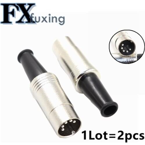 2pcs 5PIN DIN Connector Midi Cable Lead Audio Plug Male Inline Metal Connector S Terminal Big Silver Five Core Male Welded Joint