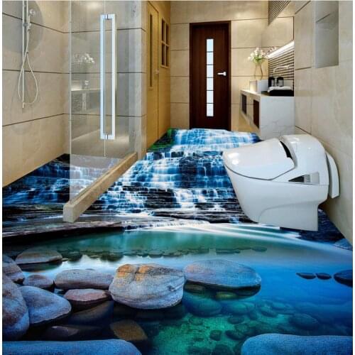 Custom Photo Floor 3D Wallpaper 3D Floor Modern Art Waterfall Stone Floor Painting 3D Floor Self-adhesive PVC Wallpaper