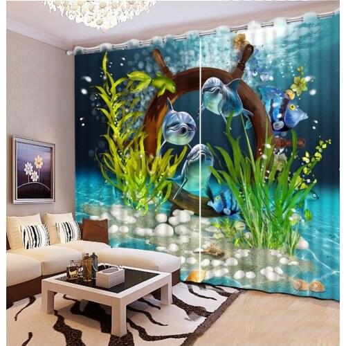 3D Curtain Fashion Customized Ocean Dolphins Curtains For Bedroom Custom Any Size Curtain Blackout Curtain Luxury Living Room
