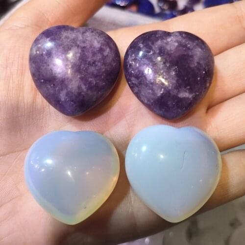4pcs wholesale natural kunzite stone heart shape crystal opal stone for Jewelry making Necklace penant gifts