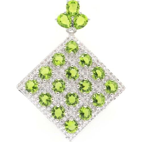 42x32mm Delicate Fine Cut Created Green Peridot Bright Zircon For Womans Daily Wear Dating Silver Pendant