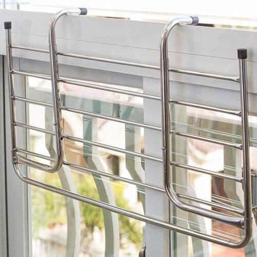 800 Stainless steel window outside balcony drying shoe rack security window sill artifact cool hanger folding telescopic drying