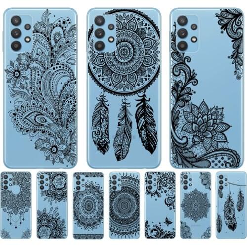 Phone Case For Samsung A52 A72 A32 A42 A12 A02 A21S A31 A41 A51 A71 A50 A70 Sexy Lace Mandala Flower Clear Soft TPU Back Cover