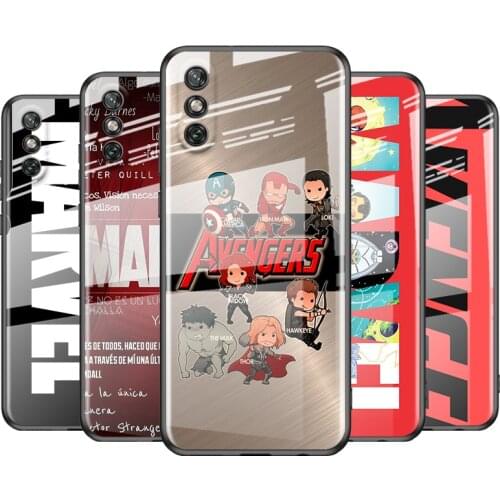 Tempered Glass Cover Marvel Avengers Logo Superhero For Huawei Y6 Y7 Y9 Y5P Y6P Y8S Y8P Y9A P Smart Z 2019 2020 2021 Phone Case