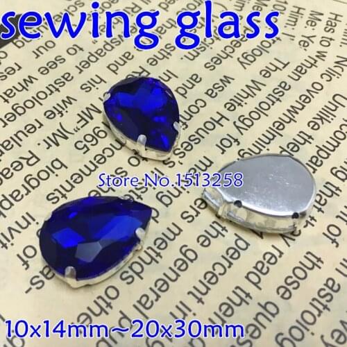 Sew On Cobalt 10x14mm 13x18mm 18x25mm 20x30mm Teardrop Crystal Fancy Stone with 4 Holes Metal Claw Setting